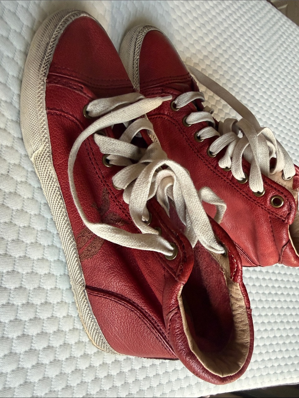 Frye Red Leather High-Top Sneakers with White Laces
